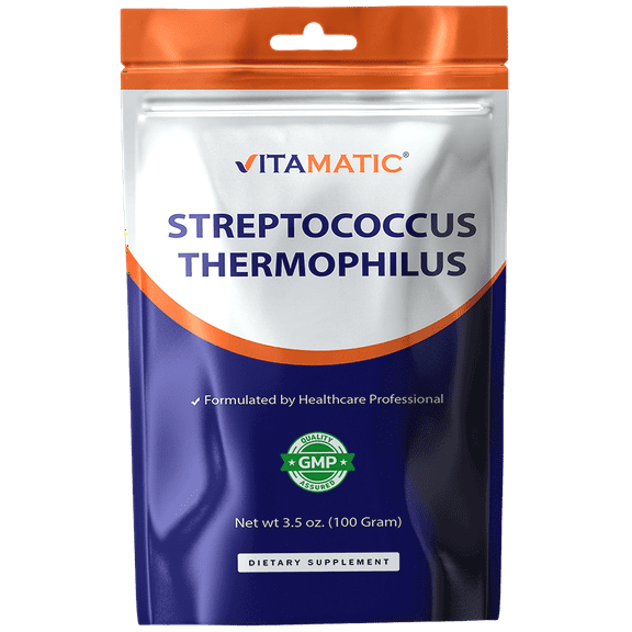 Vitamatic Streptococcus Thermophilus Probiotic Powder - Digestive Support - 100 Gram (3.5 OZ) - 100 Servings