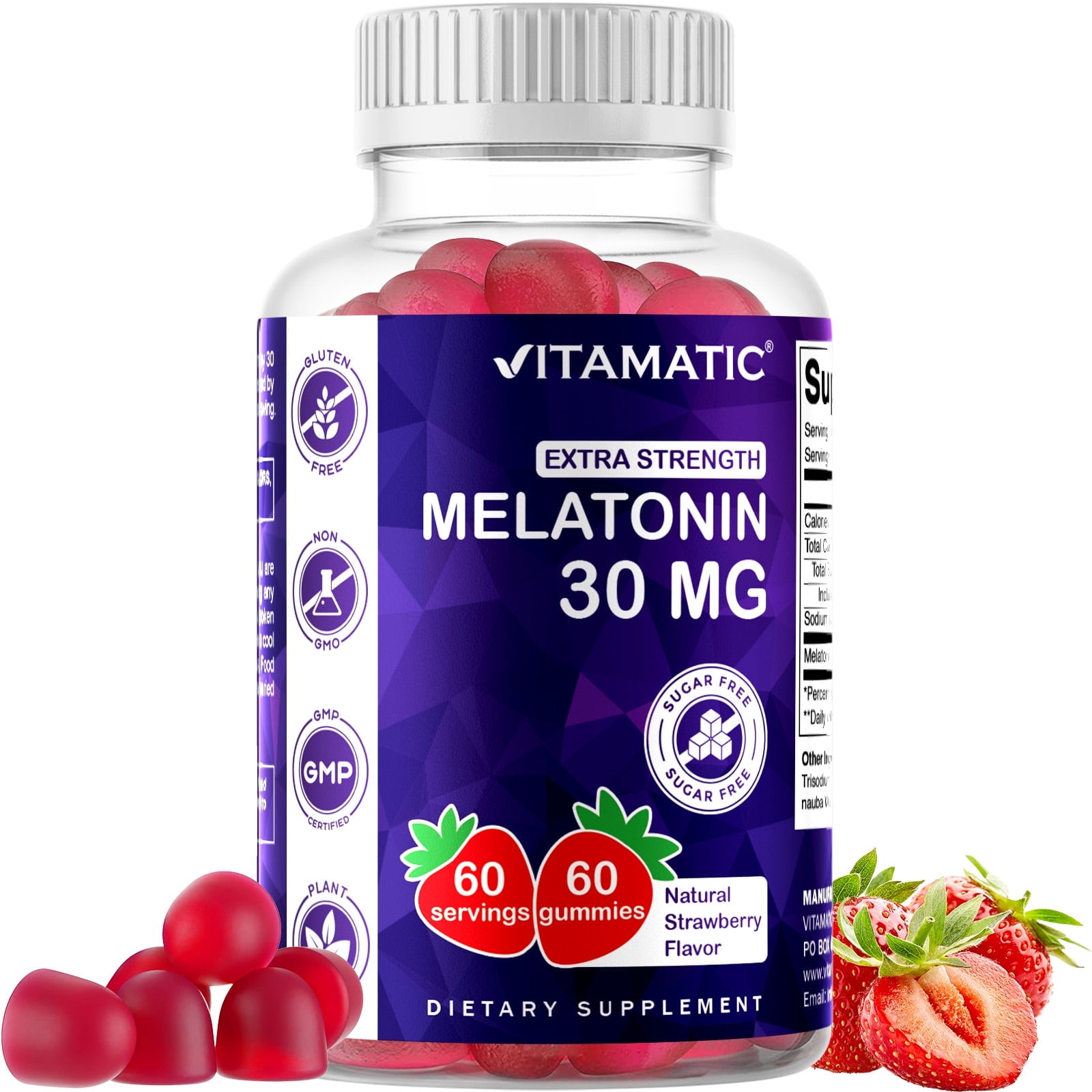 Vitamatic Sugar Free Melatonin 30mg per Gummy - 60 Servings - 60 Vegetarian Gummies - Non-Habit Forming Supplement