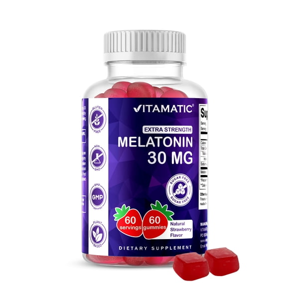 Vitamatic Sugar Free Melatonin 30mg per Gummy - 60 Servings - 60 Vegetarian Gummies - Non-Habit Forming Supplement