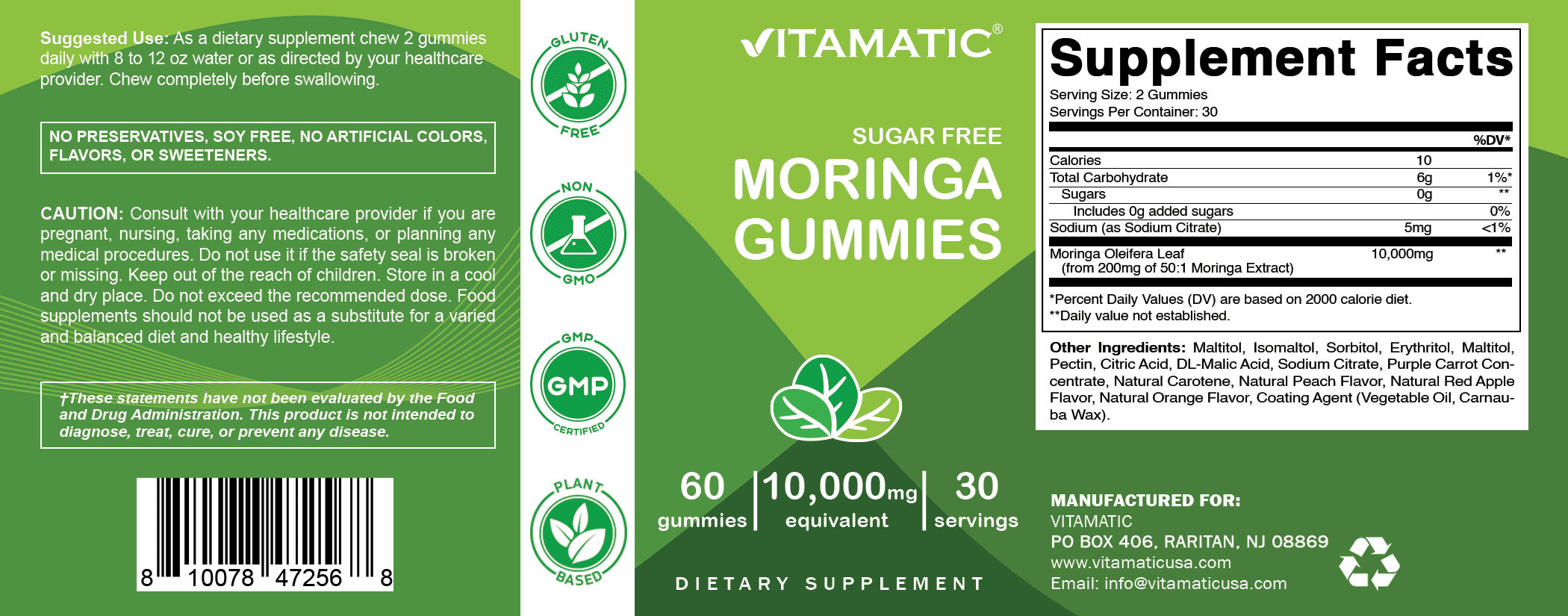 Vitamatic Sugar Free Moringa Gummies 10000 mg Equivalent per Serving