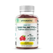 Vitamatic Sugar Free Saw Palmetto with Pumpkin Seed - 3000 mg Equivalent per Serving - Natural Raspberry Flavor - 60 Count