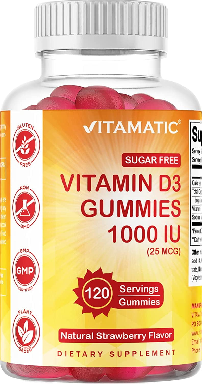 Vitamatic Sugar Free Vitamin D3 1000 IU 120 Pectin Based Gummies