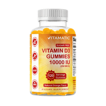 Vitamatic Sugar Free Vitamin D3 10000 IU per Gummy - 120 Pectin Based Gummies - Great Taste - Healthy Bones, Mood & Immune System Function - Non-GMO - 120 Servings