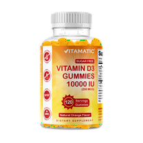 Vitamatic Sugar Free Vitamin D3 10000 IU per Gummy - 120 Pectin Based Gummies - Great Taste - Healthy Bones, Mood & Immune System Function - Non-GMO - 120 Servings
