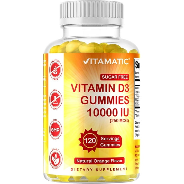 Vitamatic Sugar Free Vitamin D3 10000 IU per Gummy 120 Pectin Based