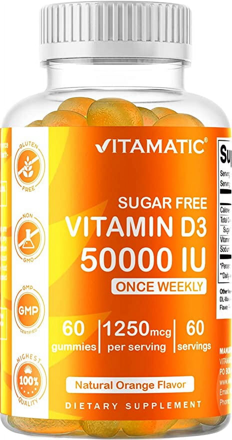 Vitamatic Sugar Free Vitamin D3 50,000 IU Weekly Supplement, 60 Gummies