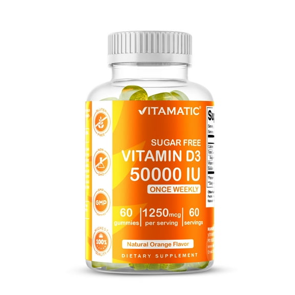 Vitamatic Sugar Free Vitamin D3 50,000 IU Weekly Supplement - 60 Pectin Based Gummies