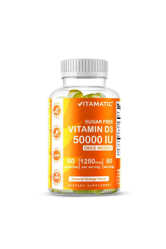 Sugar Free Vitamin D3 50,000 IU Weekly Supplement - 60 Pectin Based Gummies