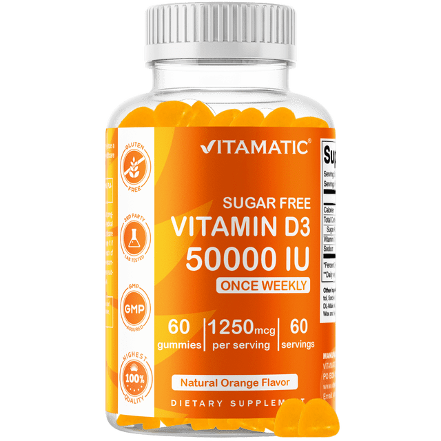 Vitamatic Sugar Free Vitamin D3 50,000 IU Weekly Supplement, 60 Gummies ...