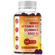 Vitamatic Sugar Free Vitamin D3 5000 IU - 120 Pectin Based Gummies - Great Taste - Healthy Bones, Mood & Immune System Function - Non-GMO - 120 Servings