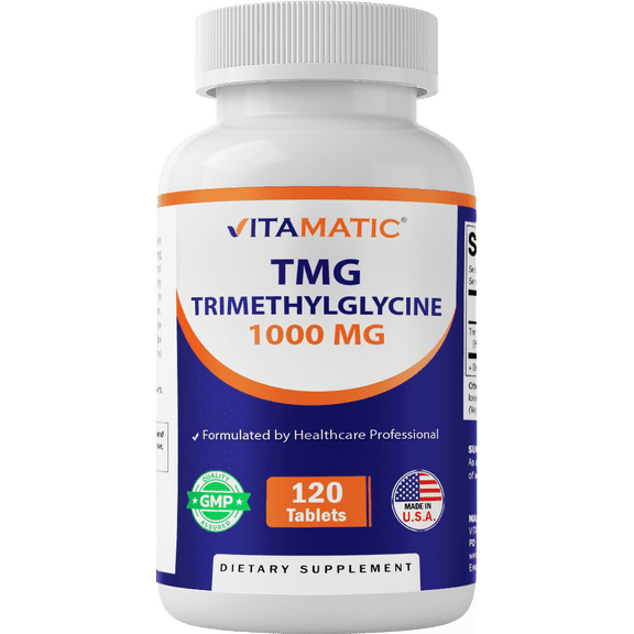 Vitamatic TMG Supplements 1000mg - Trimethylglycine - Betaine Anhydrous - 120 Tablets - 120 Servings - Non-GMO & Gluten Free (2 Bottles)