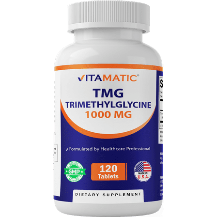 Vitamatic TMG Supplements 1000mg - Trimethylglycine - Betaine Anhydrous - 120 Tablets - 120 Servings - Non-GMO & Gluten Free