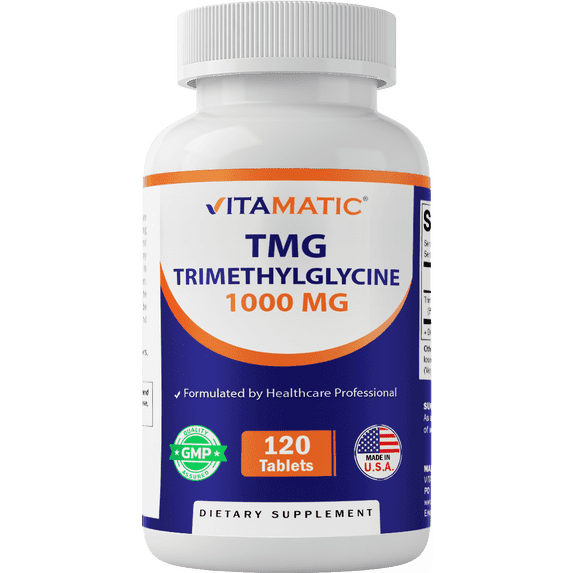 Vitamatic TMG Supplements 1000mg - Trimethylglycine - Betaine Anhydrous - 120 Tablets - 120 Servings - Non-GMO & Gluten Free