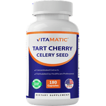 Vitamatic Tart Cherry with Celery Seed Concentrated Extracts - 18,000mg Equivalent Per Serving - 180 Veg Capsules