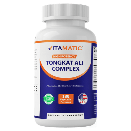 Vitamatic Tongkat Ali Extract 200 :1 Extract for Men (Longjack) Eurycoma Longifolia - 1800 mg Per Serving - Made with Fadogia Agrestis 20:1 Extract, Tribulus 95% & Panax Ginseng - 180 Capsules