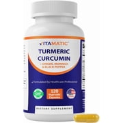 Vitamatic Turmeric Curcumin Supplement   Plant-Based Botanical Extract with Black Pepper, Ginger & Moringa   Vegetarian, Non-GMO, Gluten-Free   120 Capsules