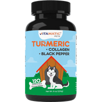 Vitamatic Turmeric for Dogs – 120 Chewable Tablets –  Curcumin, Collagen & Black Pepper – Hip & Joint Support for Dogs