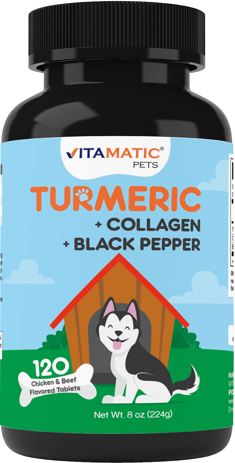 Vitamatic Turmeric for Dogs Anti Inflammatory Pain Relief - 120 Chewable Tablets - Hip & Joint Support Anti Inflammatory for Dogs with Curcumin, Collagen & Black Pepper