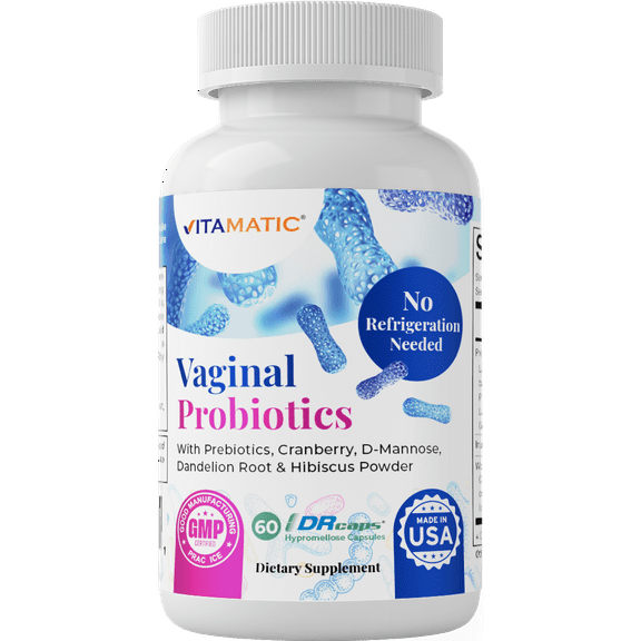 Vitamatic Vaginal Probiotics 20 Billions for Women pH Balance & Odor Control with Prebiotics & Probiotics 60 DR Capsules - Made with Cranberry, D-Mannose, Hibisucs & Dandelion