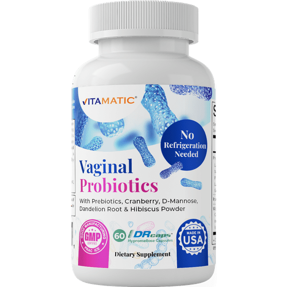 Vitamatic Vaginal Probiotics 20 Billions for Women pH Balance & Odor Control with Prebiotics & Probiotics 60 DR Capsules - Made with Cranberry, D-Mannose, Hibisucs & Dandelion