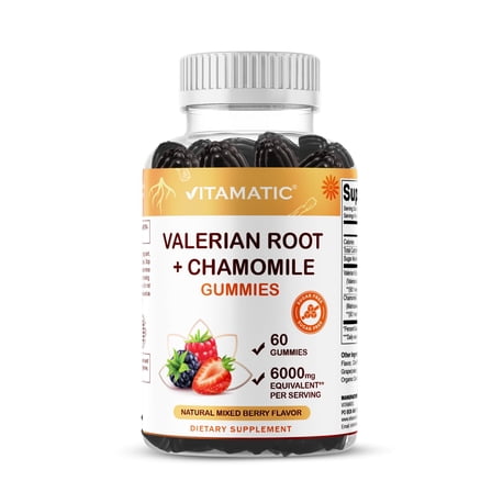 Vitamatic Valerian Root Chamomile Gummies – 6000 mg EquivaBerry Flavor – 60 Gummies – Non-GMO, Gluten-Free – 30 Servingslent Per Serving – Mixed