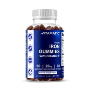 Vitamatic Iron Supplement Gummy for Women & Men - 20mg Serving - 60 Vegan Gummies - Great Tasting Iron Gummy Vitamins with Vitamin C