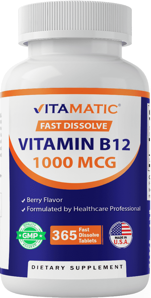 Vitamatic Vitamin B12 1000 mcg Fast Dissolve 365 Tablets - Berry Flavor - Supports Energy Metabolism
