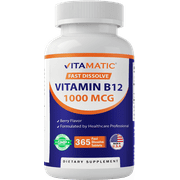 Vitamatic Vitamin B12 1000 mcg Fast Dissolve 365 Tablets - Berry Flavor - Supports Energy Metabolism