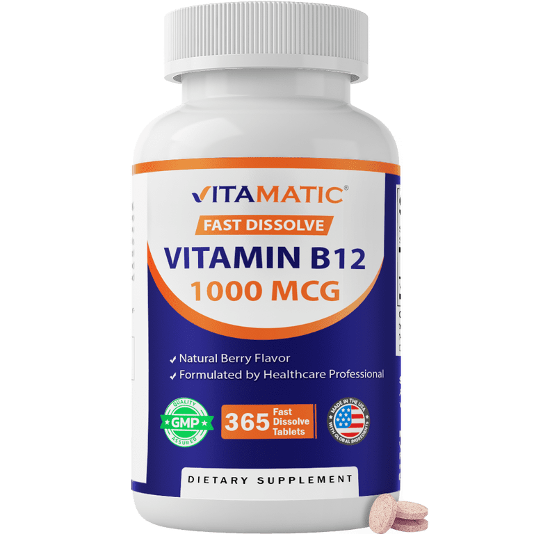 Yablets Vitamatic, Vitamin B12 Fast Dissolve Tablets, 1000 mcg, Berry Flavor ...