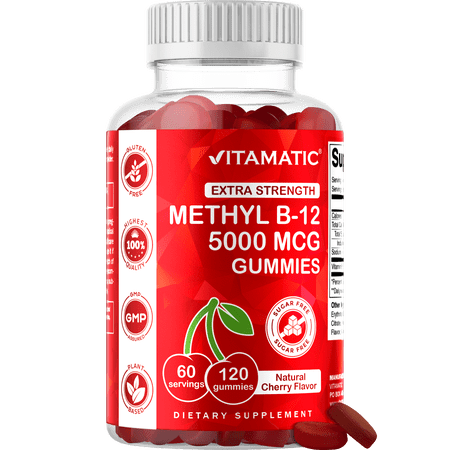 Vitamatic Vitamin B12 5000 Mcg 120 Gummies - Energy & Nervous System Support - Non-GMO & Gluten Free