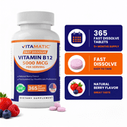 Vitamatic Vitamin B12 5000 mcg per Serving Fast Dissolve 365 Tablets - Berry Flavor - Supports Energy Metabolism