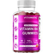 Vitamatic Vitamin B6, Extra Strength, Natural Strawberry, 60 Gummies (50 mg per Gummy)