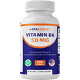 thumbnail image 1 of Vitamatic Vitamin B6 (Pyridoxine HCI), 50 mg 250 Vegetarian Tablets - Promotes Energy Production, boosts Metabolism and Immune Health Support, 1 of 10