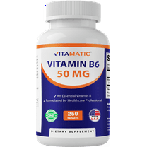 Vitamatic Vitamin B6 (Pyridoxine HCI), 50 mg 250 Vegetarian Tablets - Promotes Energy Production, boosts Metabolism and Immune Health Support