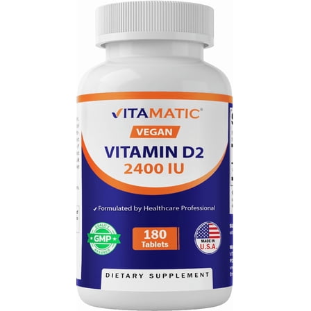 Vitamatic Vitamin D2 60 mcg (2400 IU) - Ergocalciferol - 180 Vegetarian Tablets
