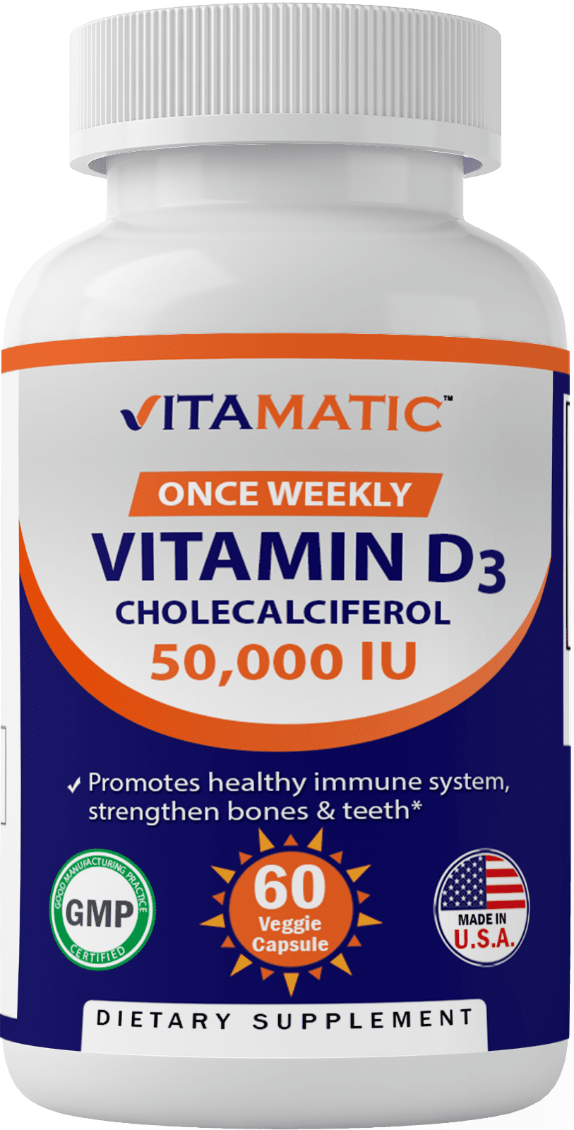 Vitamatic Vitamin D3 50,000 IU Once Weekly Dose, 1250 mcg, 60 Veggie Capsules