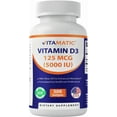 thumbnail interactive-video image 1 of Vitamatic Vitamin D3 5000 IU (125 mcg) - 500 Softgels (Olive Oil Based) - 500 Days Supply - for Healthy Muscle Function, and Immune Support, Non-GMO, Gluten Free in Cold-Pressed Mini Softgels, 1 of 11