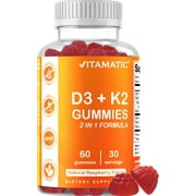Vitamatic Vitamin D3 K2 Gummies - 60 Count - Supports Healthy Bone, Heart & Calcium Absorption, & Immune Health - Plant Based, Non-GMO, Gluten Free