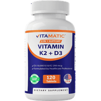Vitamatic Vitamin D3 K2 Supplements with 10,000 IU Vitamin D   200mcg Vitamin K MK-7, 120 Tablets Bone, Heart, Immune, & Calcium Support