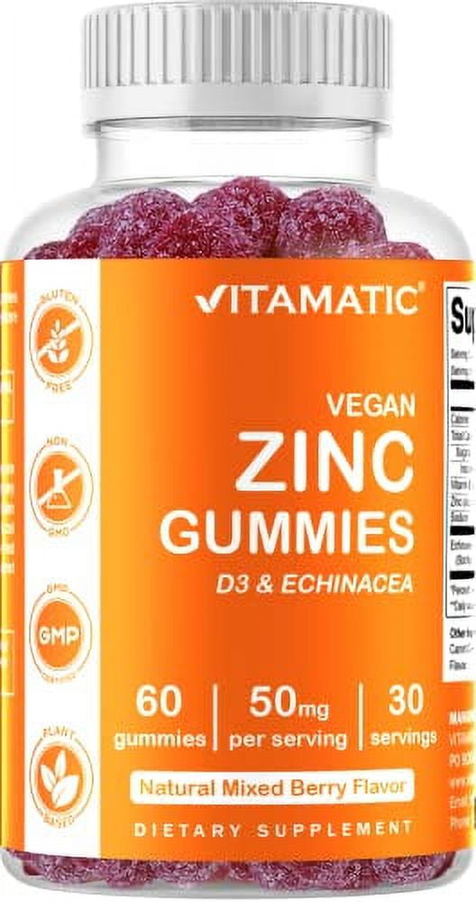 Vitamatic 50mg Zinc Gummies 60 Vegan, Gluten Free Gummies for Immune