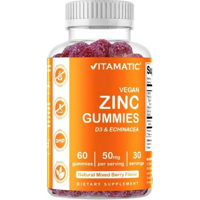 Vitamatic 50mg Zinc Gummies 60 Vegan, Gluten Free Gummies for Immune