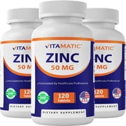 3 Pack - Vitamatic Zinc 50mg as Zinc Gluconate 120 Count - Immunity Supplement (Total 360 Tablets)