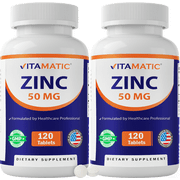 Vitamatic Zinc Supplement 50 mg Zinc Gluconate, 2 Pack, 120 Ct