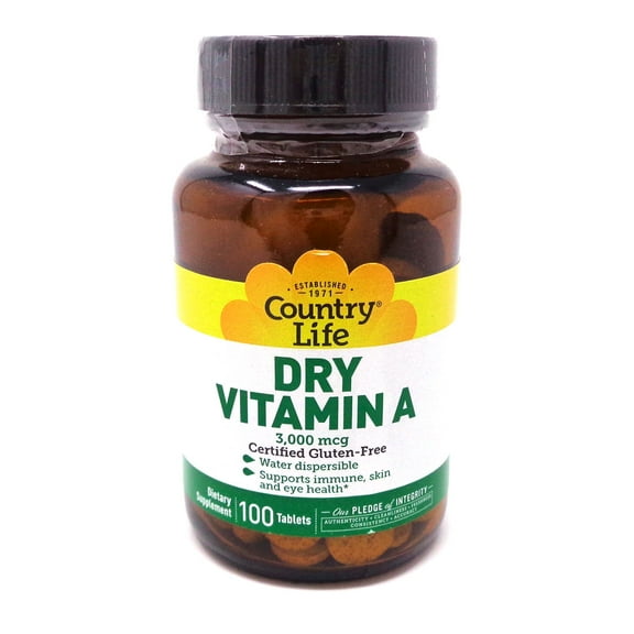 Country Life Dry Vitamin A, 3,000 mcg (10,000 IU), 100 Tablets