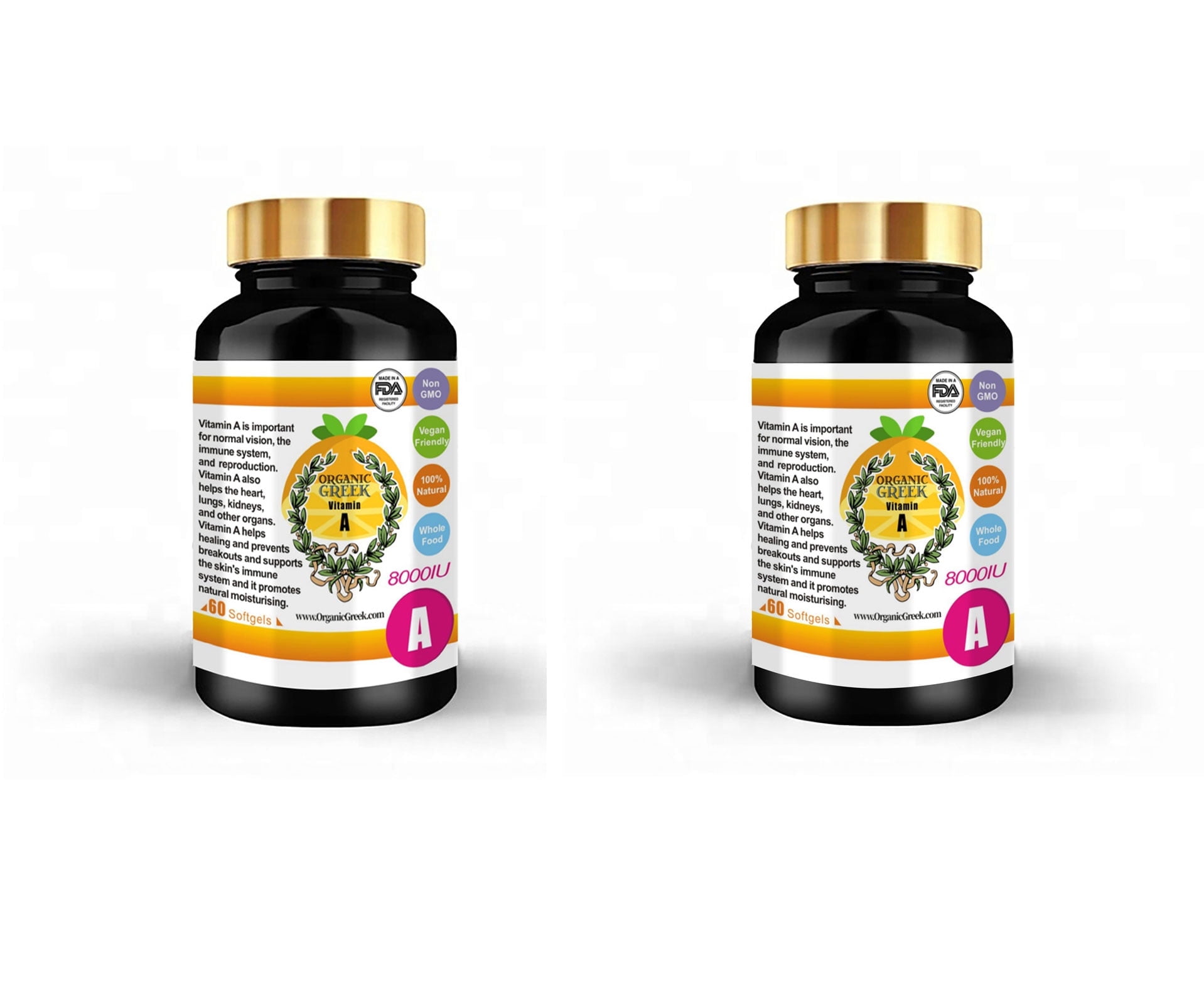 Vitamin A 8000IU Natural Non GMO Vegan Support Healthy V Pack of 2