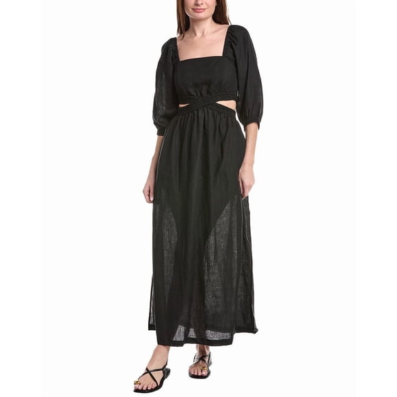 Vitamin A womens  Cierra Cut Out Linen Maxi Dress, m, Black