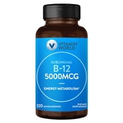 Vitamin World Vitamin B-12 5000 mcg. Sublingual 120 Microlozenges, Supports Energy Metabolism, Supports Heart Health