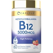 Vitamin B-12 5000mcg | 60 Tablets | For Men and Women | Methylcobalamin Supplement | by Carlyle