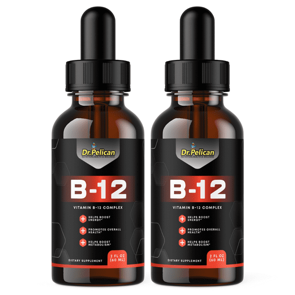 Vitamin B-12 Liquid Drops-Energy/Metabolism-2 Bottles-120ml (2fl oz)-Dr.Pelican