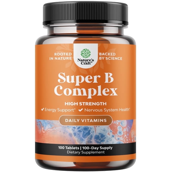 Natures Craft Vitamin B Complex Adult Multivitamin for Energy and Immune Support, 100 Tablets